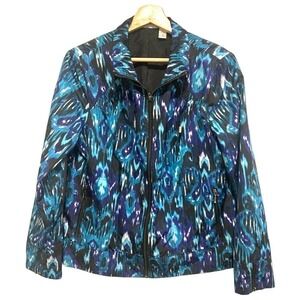Zenergy By Chico's - Blue Aztec zippered light rain jacket women size 1 (M)